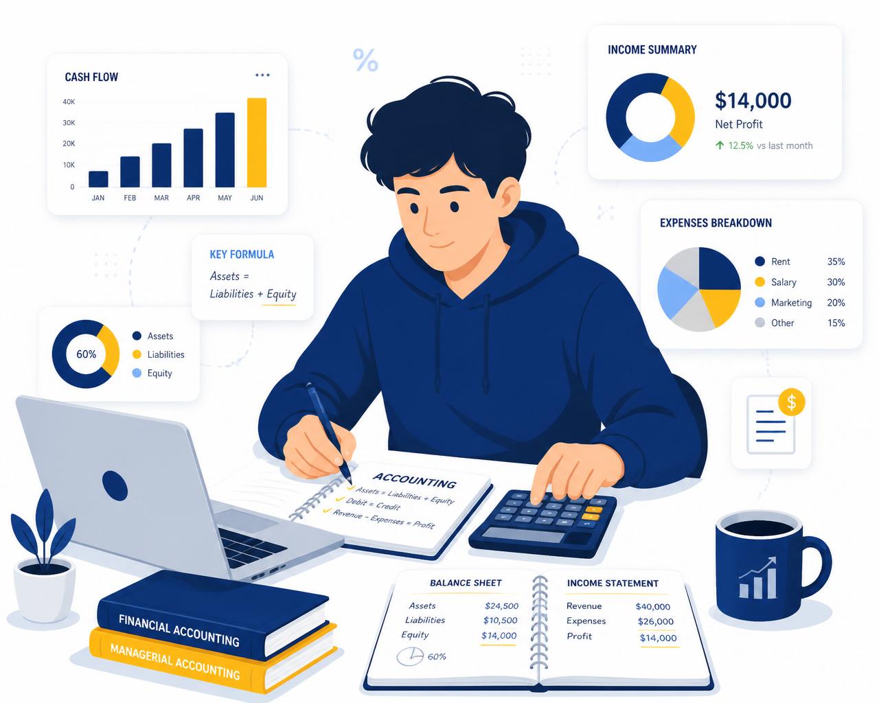Estudiante aprendiendo contabilidad